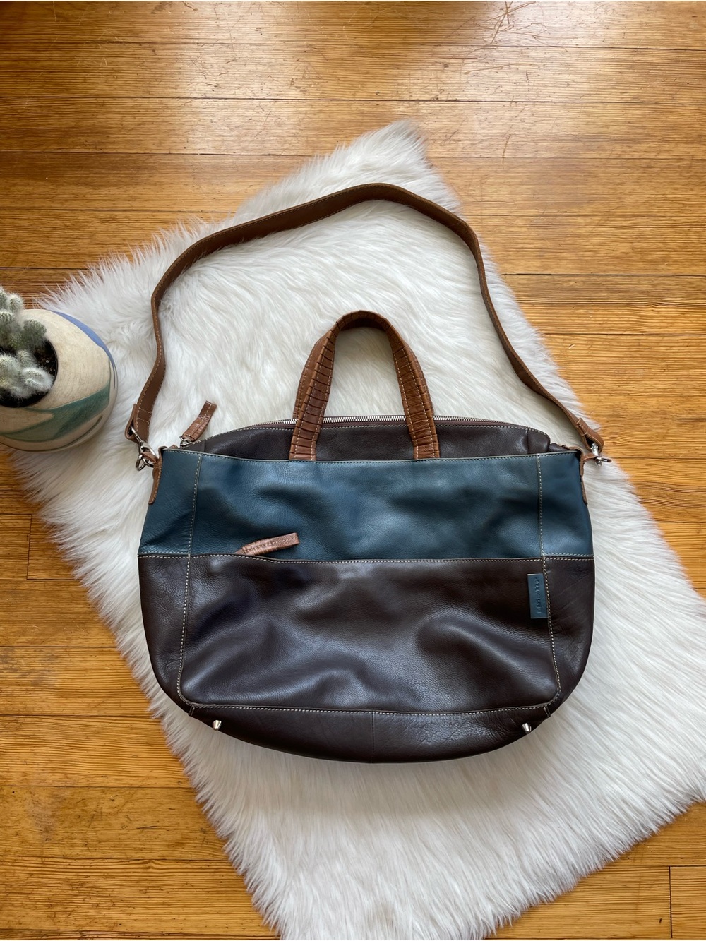 Marimekko vintage large leather weekender travel bag